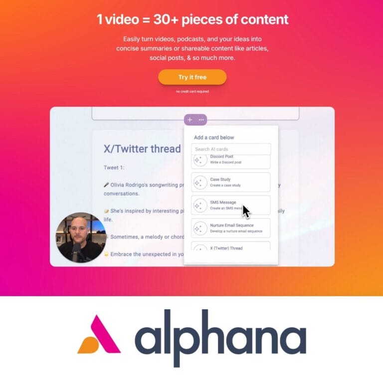 Alphana: Easily turn videos, podcasts, and ideas into shareable summaries and social media posts with automated transcription and multichannel marketing. Thumbnail Image