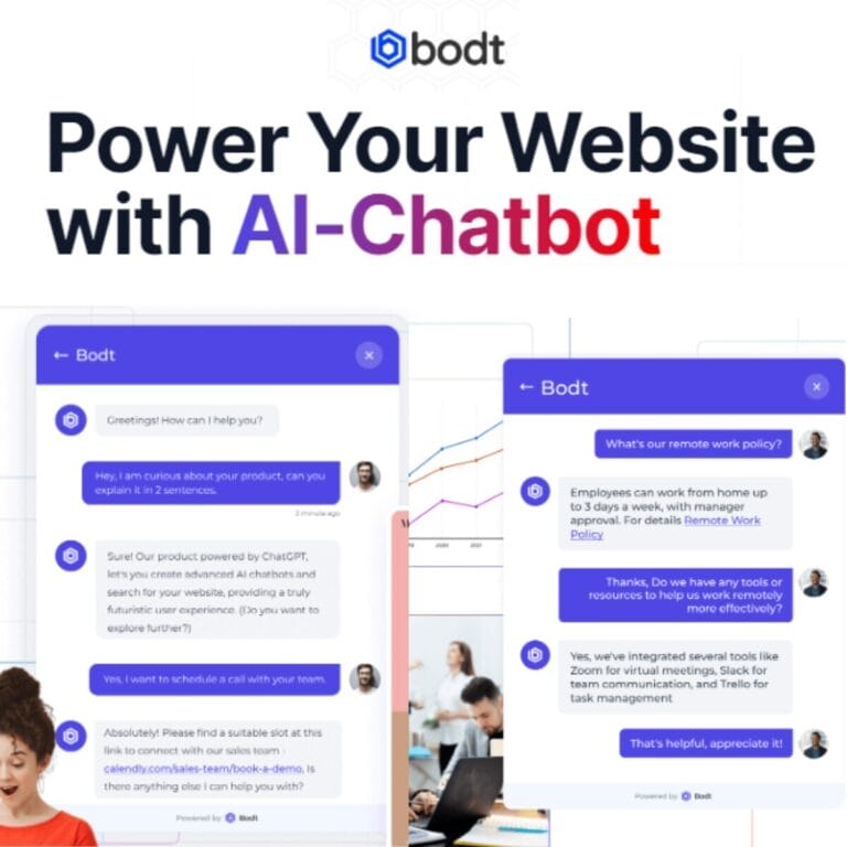 Bodt: AI chatbot for improved customer service, automated support, personalized recommendations, and data analytics on your website. Thumbnail Image