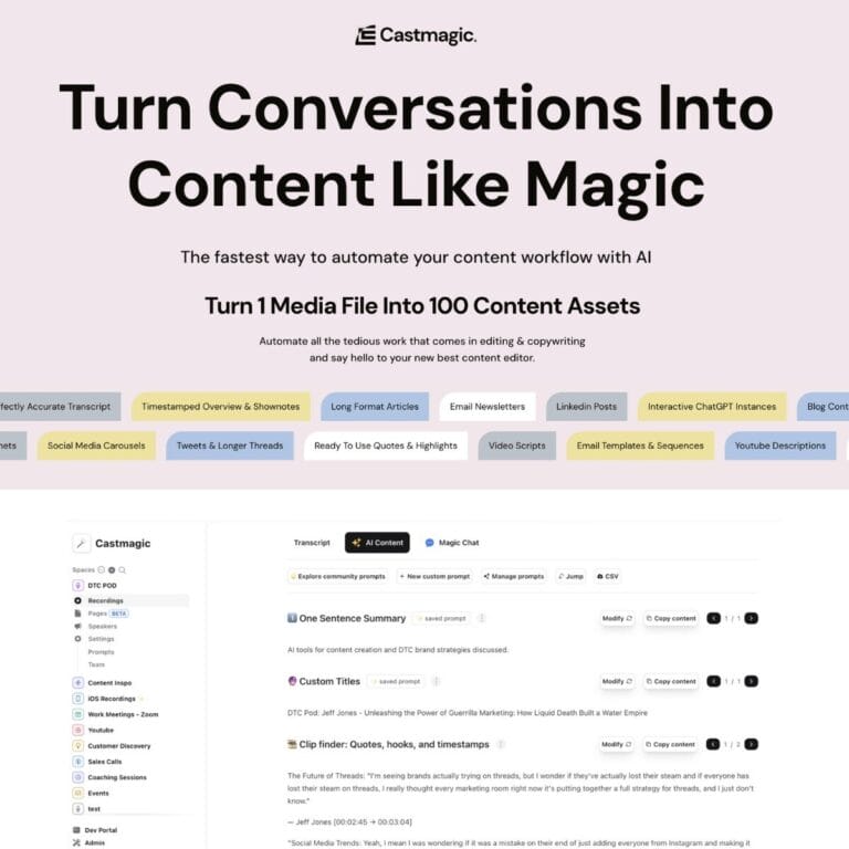 Castmagic shortens long audio files into concise excerpts, preserving key points for businesses using podcasts and longform audio. Thumbnail Image