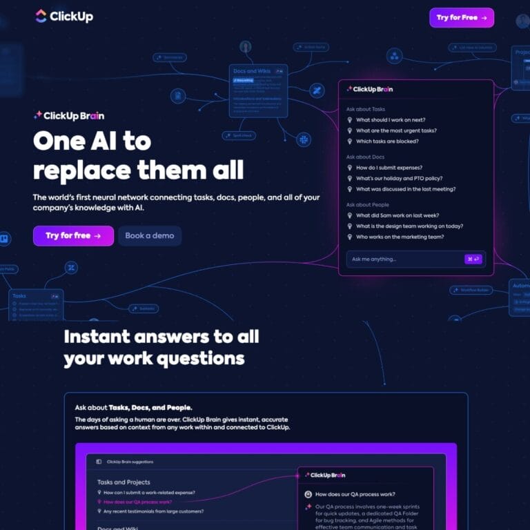 ClickUp AI simplifies tasks by organizing workflows, generating content, and structuring documents. Thumbnail Image