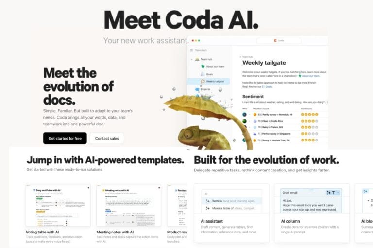 Coda AI enhances productivity with strong integrations, customizable workflows, and AI tools for content drafting and table generation. Thumbnail Image