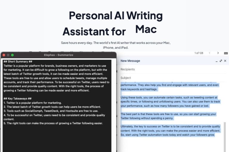 Elephas: AI writing assistant for Mac, iPhone, and iPad that boosts speed and quality with modes for professional, friendly, and persuasive writing, plus tools for Excel formulas and presentations. Thumbnail Image