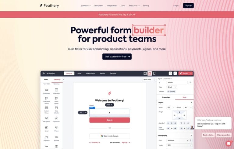 Build custom online forms quickly with Feathery AI's easy design tools and advanced logic features. Thumbnail Image