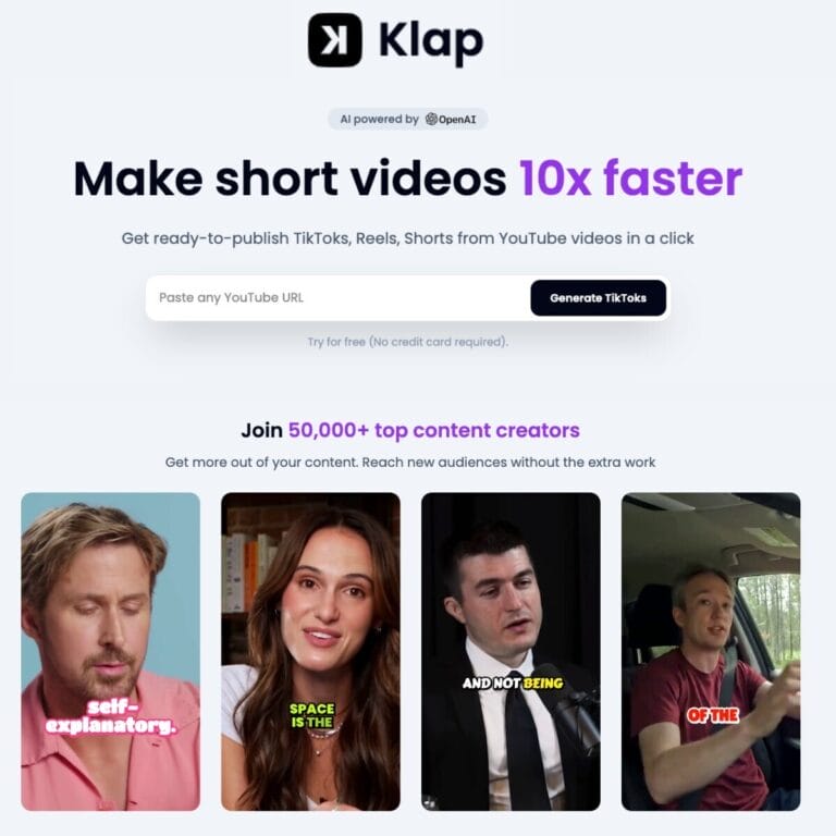 Klap converts YouTube videos into short, ready-to-publish clips for TikTok and Instagram Reels using AI. Thumbnail Image