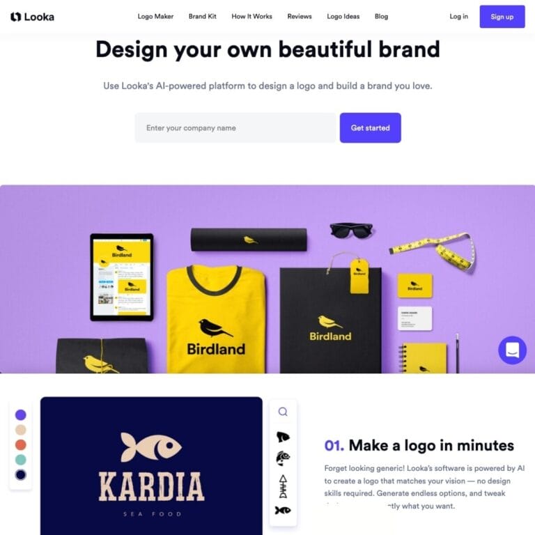 Looka uses AI to generate unique, customizable logos that showcase your brand and work on various products, no design skills needed. Thumbnail Image