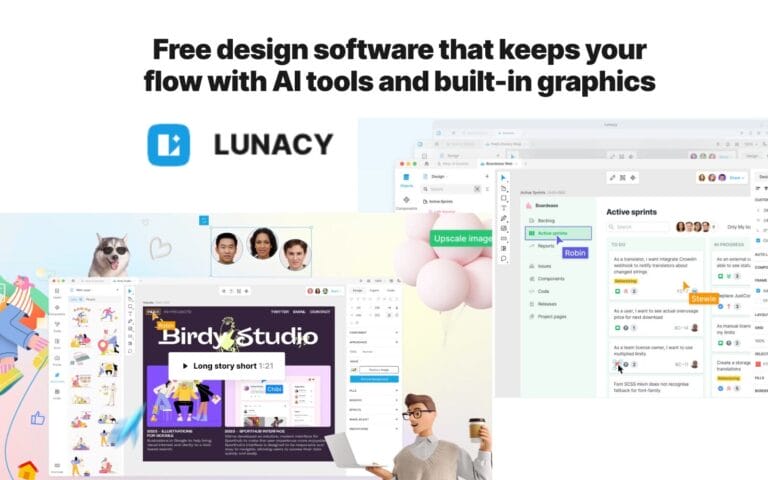 Lunacy: Free UX/UI design app for macOS, Windows, and Linux with AI tools, Figma imports, prototyping, and live webpage editing. Thumbnail Image