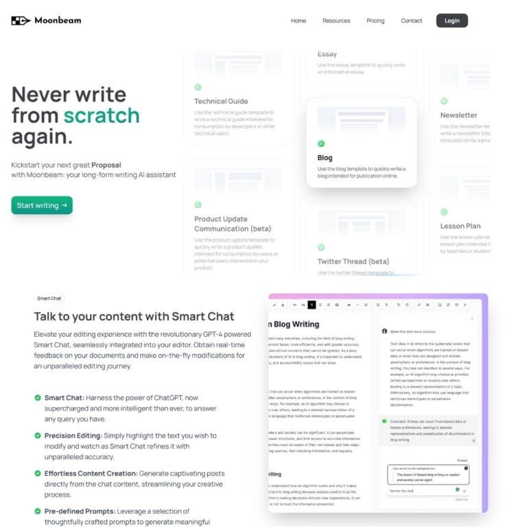 Moonbeam offers insights and content tools for writing essays, stories, articles, and blogs. Thumbnail Image