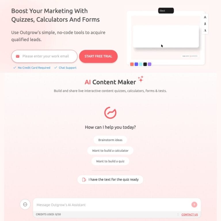 Outgrow's AI Content Maker transforms text into interactive quizzes and calculators, enhancing user engagement and streamlining lead generation. Thumbnail Image