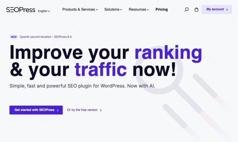 SEOPress PRO: WordPress SEO plugin using OpenAI for automated metadata, AI-generated titles, and bulk actions to save time. Thumbnail Image