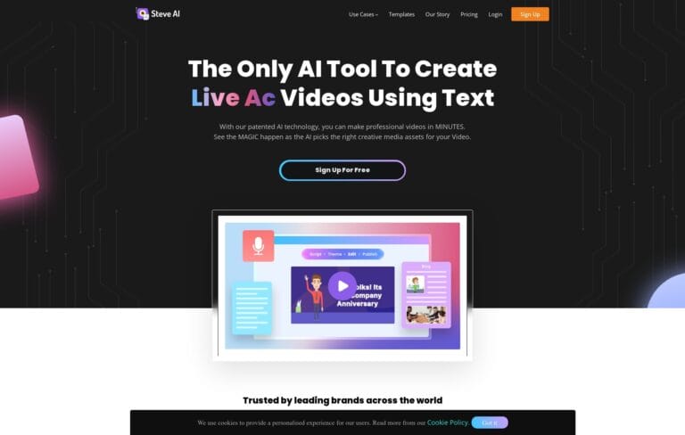 Video creation software that automates scripting, editing, and publishing, turning text, voice, and images into engaging videos with a large media library and audio file conversion. Thumbnail Image