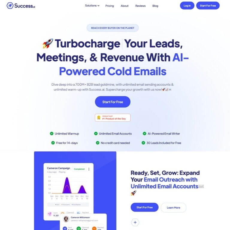 Success.Ai: A cold email marketing tool with campaign analytics, inbox rotation, email validation, and access to 700M+ B2B contacts. Thumbnail Image