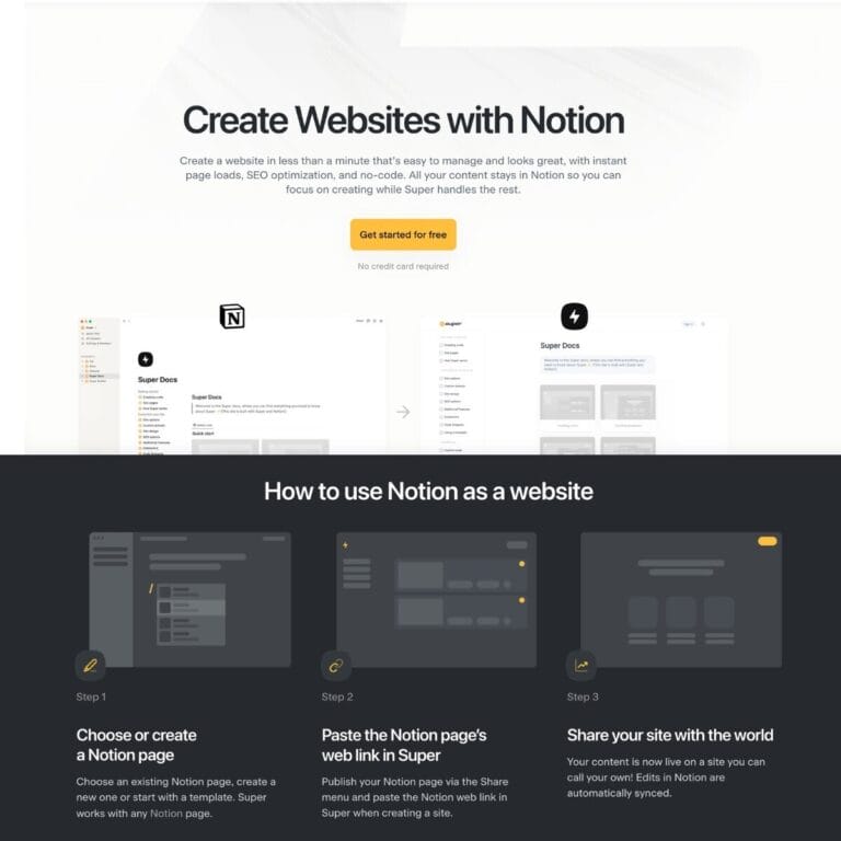 Transform Notion pages into fast, SEO-friendly websites easily with Super. Thumbnail Image