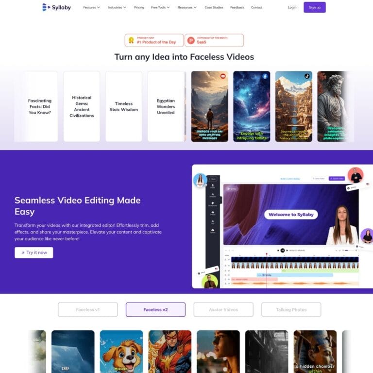 Syllaby creates engaging videos using customizable avatars, voice cloning, and trending scripts, offering an affordable solution for businesses to enhance video marketing. Thumbnail Image