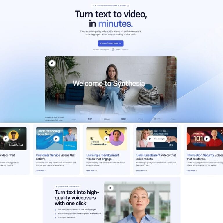 AI video maker to convert documents, PowerPoints, and PDFs into engaging videos with customizable avatars, 130 languages, and 55 templates. Thumbnail Image