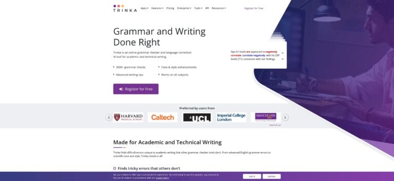 Trinka: Advanced online grammar checker for academic and technical writing, targeting unique errors and enhancing scientific tone. Thumbnail Image