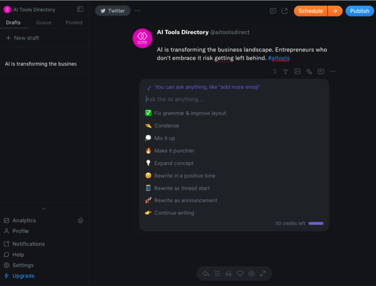 Typefully Vesper: AI tool for creating engaging Twitter content with personalized writing support and feedback. Thumbnail Image