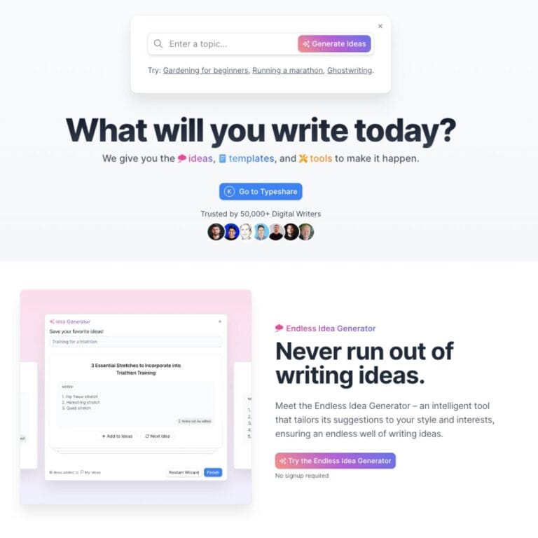 Typeshare's Idea Generator: Quickly generate endless writing ideas by entering any topic. Thumbnail Image