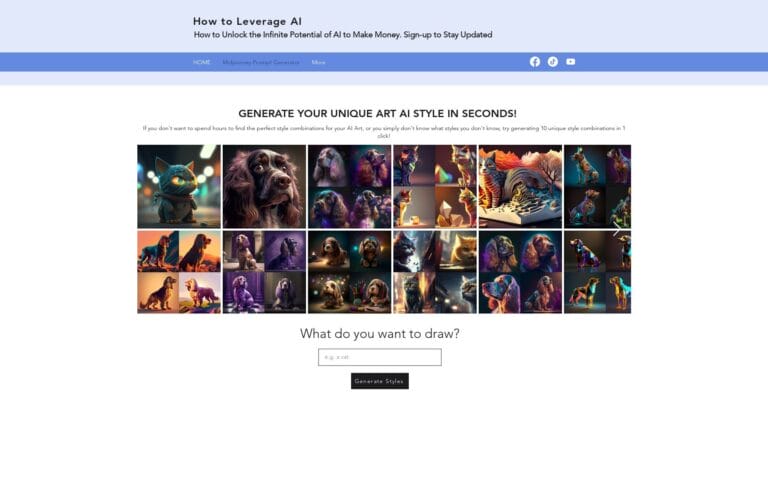 Generate 10 unique art prompts with varying styles and techniques using the Midjourney Random Prompt Generator. Thumbnail Image