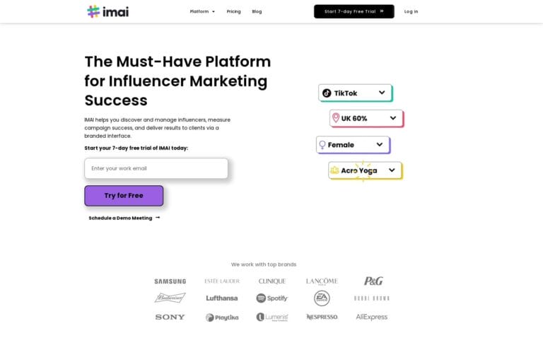 IMAI: Access insights on 300 million influencers across Instagram, TikTok, Twitter, Twitch, and YouTube for effective marketing. Thumbnail Image