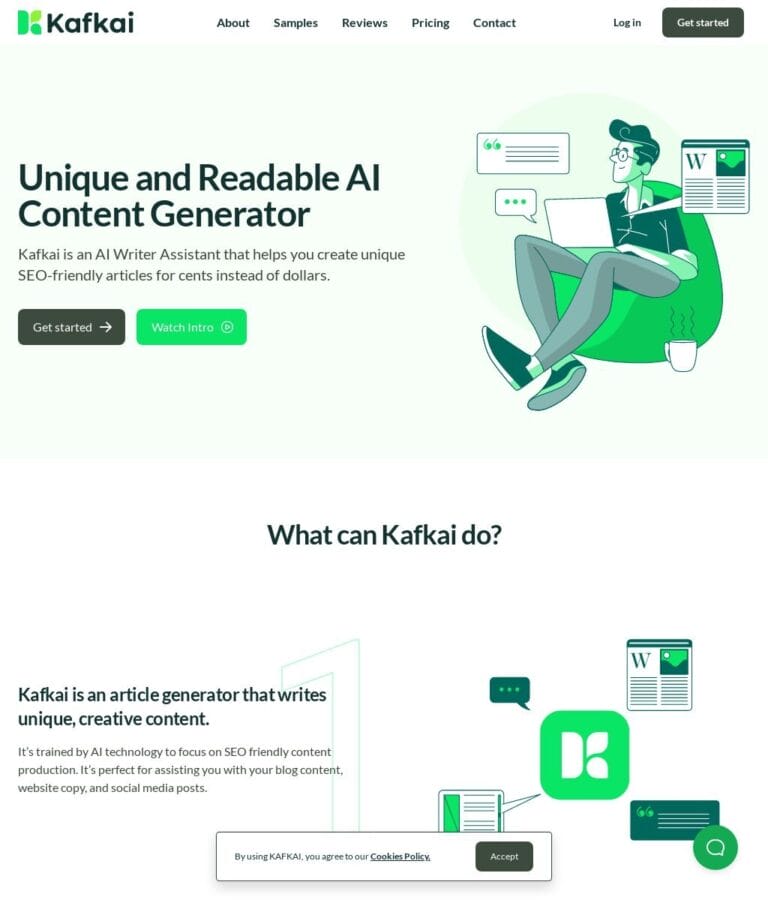 Kafkai is an affordable AI content generator that produces unique written content efficiently. Thumbnail Image