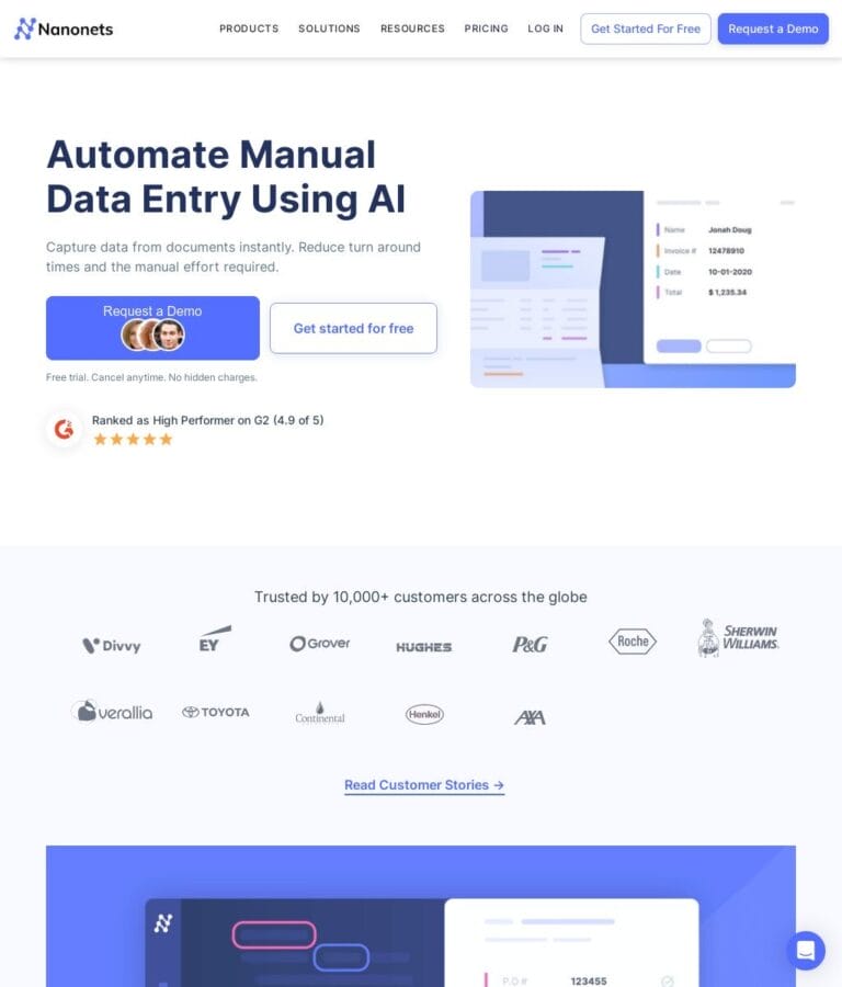 Nanonets AI software quickly extracts data from semi-structured documents, learns from each document, and integrates with workflows. Thumbnail Image