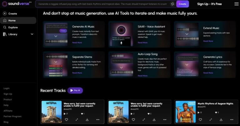 Soundverse: AI music generator with text-to-music, stem separation, and beat creation tools for easy high-quality audio production. Thumbnail Image