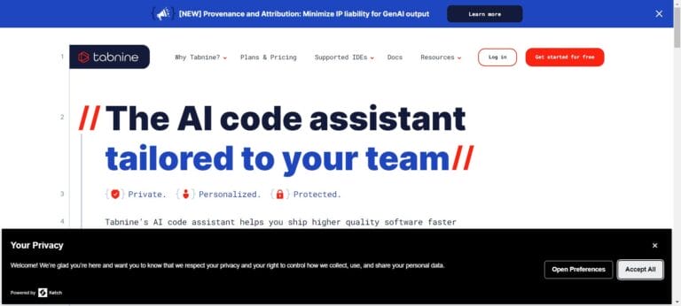 Tabnine: Context-aware code completion tool for software developers that suggests relevant coding options. Thumbnail Image