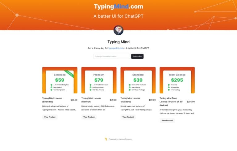 TypingMind: An AI tool with ChatGPT for chatting with PDFs, saving prompts, web search, local chat history, and instant AI model switching. Thumbnail Image